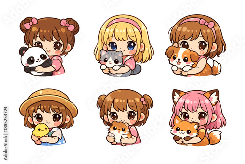 Cute Characters and Animals Icon Set. Featuring children, pets, playful, cuddly, friends, joy, love, happiness, fun.