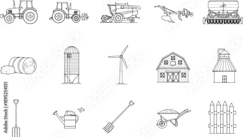 An assortment of hand-drawn illustrations featuring agricultural elements, capturing the essence of rural life, farming, and agriculture.