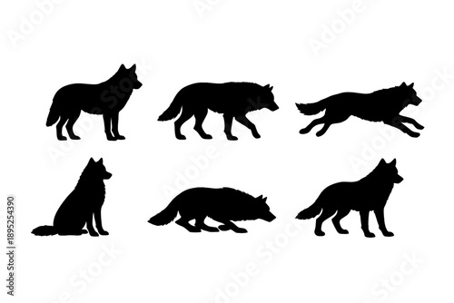 Animal icons set. Containing wolf, canine, predator, wildlife, forest, pack, howl, fur and more.