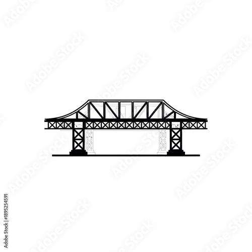 Black and white silhouette of a truss bridge.