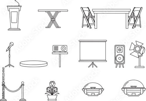 A curated assortment of event elements, ready for design application. Clean lines and minimalist style, providing versatility for various creative endeavors.