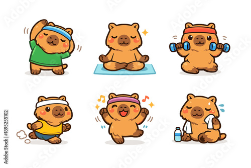 Fitness and exercise icon set. Containing yoga, weights, meditation, cardio, sports, stretching, workout, health and more.
