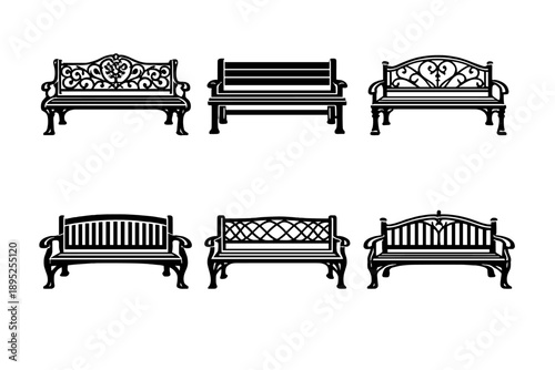 Furniture and home decor icon set. Featuring bench, chair, sofa, table, cushion, decor, style, design, wood, fabric, modern, classic, comfort, seating