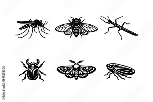 Insect Icon Set: Featuring Mosquito, Bee, Ant, Beetle, Moth, Cicada, and More