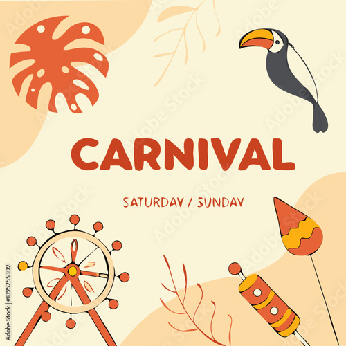 Colorful carnival illustration with toucan bird and festive elements on beige background.svg	Colorful carnival illustration with toucan bird and festive elements on beige background	Carnival banner fe