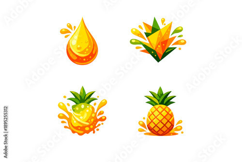 Fruit and Juice Icon Set. Featuring splash, pineapple, citrus, drop, tropical, sweet, refreshment, organic, flavor and more.