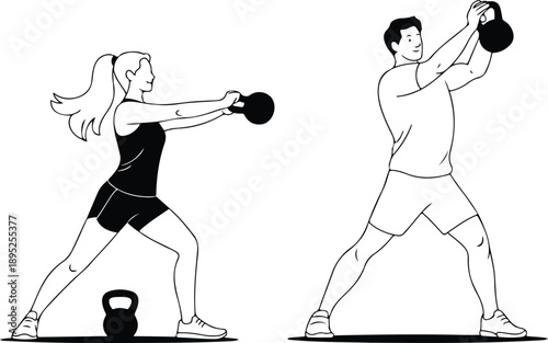 Kettlebell Deadlift Outline Icon Set Correct Lifting Technique