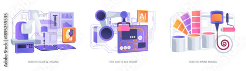Precision Robotics in Electronics Assembly abstract concept vector illustrations.