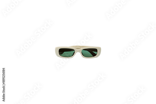 Cream women's retro style plastic sunglasses isolated on transparent background. PNG