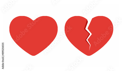 Whole and Broken Red Heart 3D Realistic Vector Icon Illustration