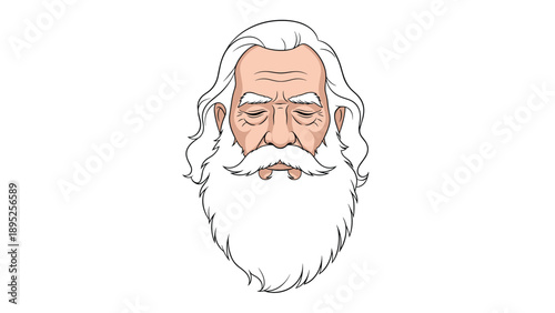 Detailed head illustration of an elderly man with a long white beard and closed eyes conveying a peaceful and calm expression.