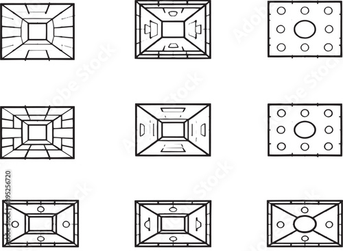 An intriguing architectural grid pattern in a bird's-eye view, showcasing geometric elements and a modern design.