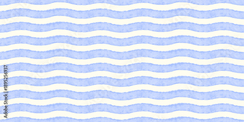 Cute striped seamless background with blue watercolor waves and a light gingham feel. Ideal for childrens fabric, nursery decor, and girly textile prints