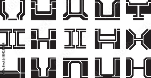 Geometric pattern, designed with minimalist lines, creating a visual symphony of abstract structures in contrasting black and clear.