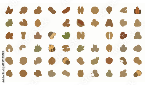 Color Line Nut Icon Collection with 100 Thin Stroke Vector Icons