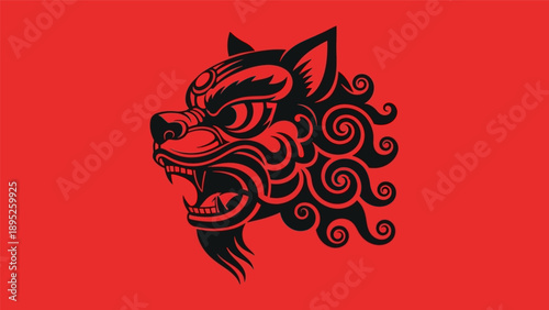 Stylized Wolf Head with Swirling Mane.