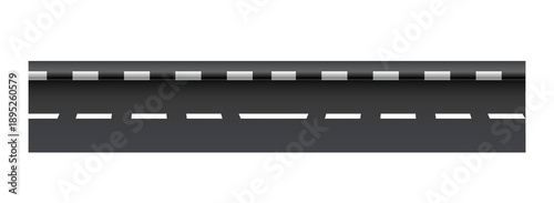 Asphalt road top view isolated on white background, straight highway with lane markings, transportation infrastructure concept, travel route design element and urban graphic illustration