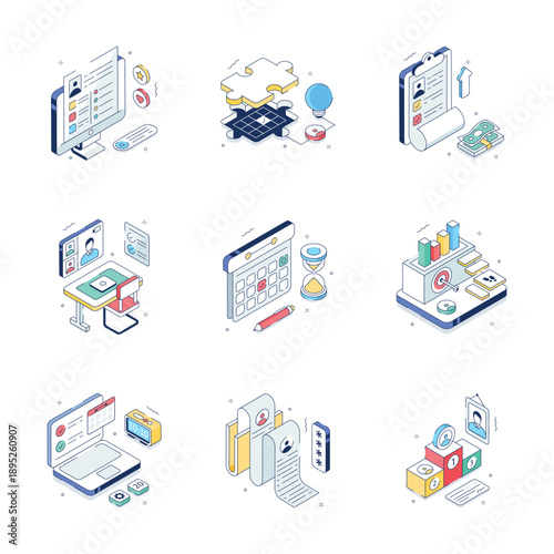 Easy to use isometric illustrations set of human resources, customizable vectors