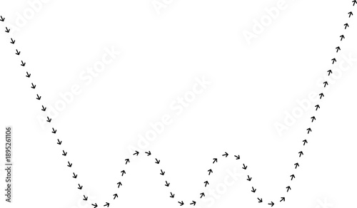 Arrow path line chart forming a triple bottom structure.