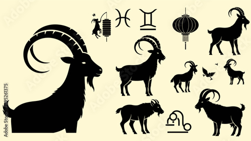 Collection of Capricorn Silhouettes and Symbols.