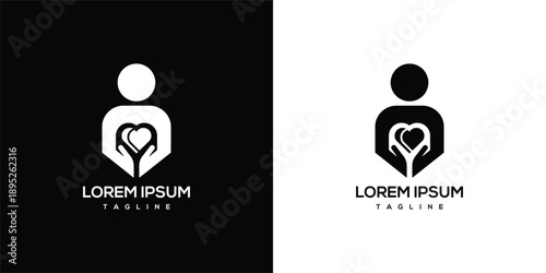 People Embracing Heart Logo Design Concept on Black and White Backgrounds