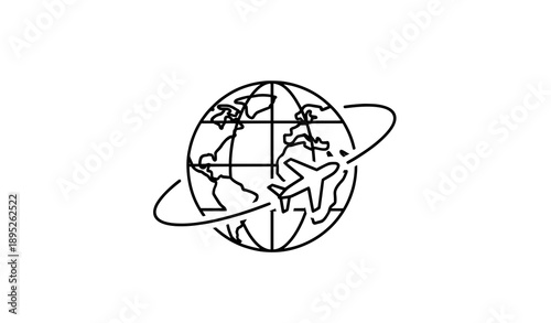 Global aviation logistics icon with airplane and world globe flight route vector illustration
