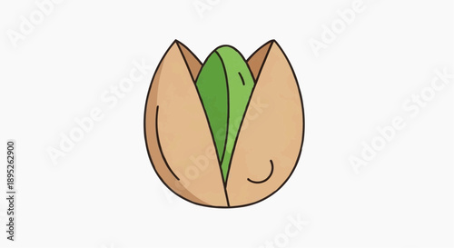 A cartoon illustration of a cracked open almond revealing green kernel inside.