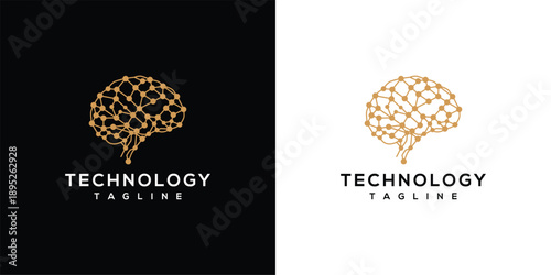 Modern technology logo template on black and white backgrounds showcasing innovative design and digital connectivity