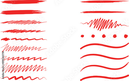Collection of red brush stroke lines and scribbles