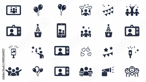 Collection of social media and party icons in simple design