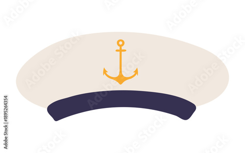 Sailor hat, cap isolated isolated on transparent background. Hand drawn flat vector illustration. Kids nautical design clip art, accessory, naval uniform, clothes element