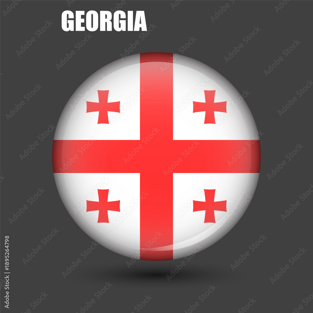 Obraz premium The national flag of Georgia is round.Vector.A round 3d flag icon with high detail.A spherical illustration of the flag.