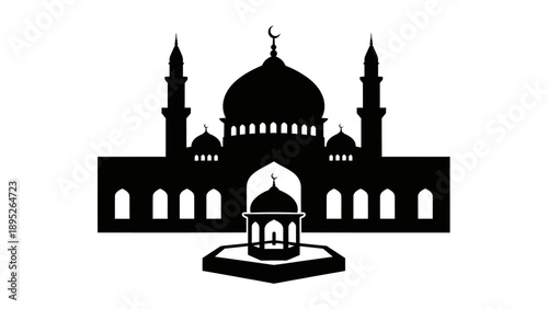 Mosque Silhouette with Domes and Minarets.