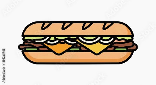 A detailed illustration of a large cheeseburger sandwich on a plate indoors