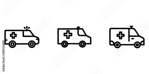 ambulance outline or line icon design bundle.