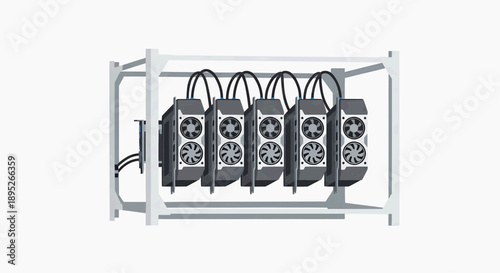 Digital currency mining hardware setup illustration, featuring multiple processing units for blockchain computations and decentralized finance technology