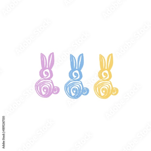 Marshmallow peeps, Easter bunnies different colors set. Small cute colorful rabbits. Designed for posters, background and cartoons.