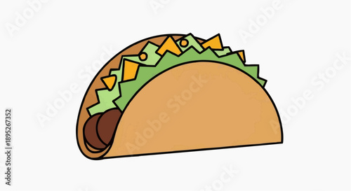 A colorful illustration of a taco with lettuce and cheese on a plate indoors