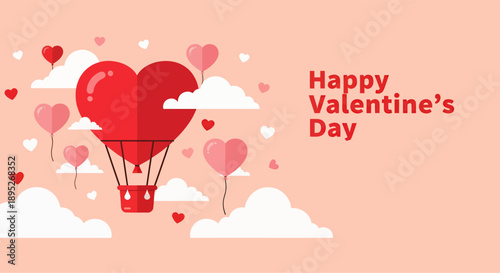 Landscape banner with love air balloon to celebrate valentine's day