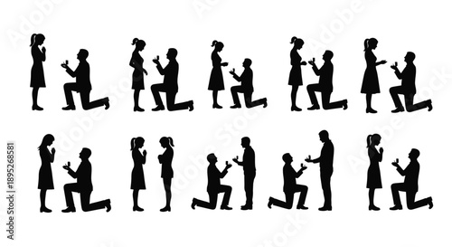 Man proposing to woman silhouette collection