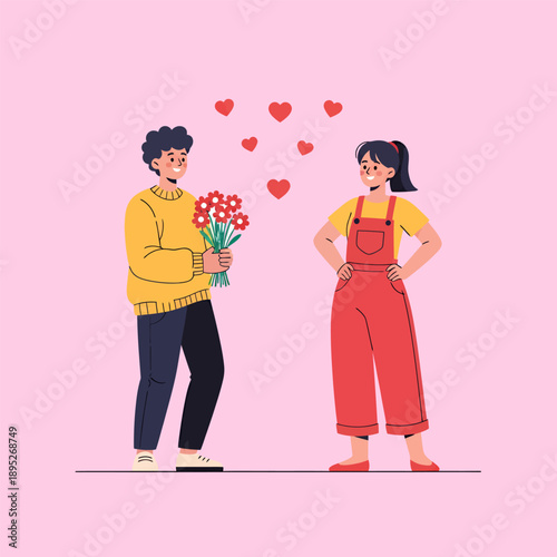 A man confesses his love to a woman illustration vector valentine's day