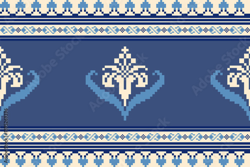 Seamless geometric pattern . pixel pattern. Design for clothing fabric textile ornamentation embroidery Hand stitched pattern . cultural stitching pixel art , Cross stitch pattern