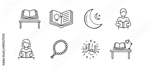 Islamic icons and symbols on a white background