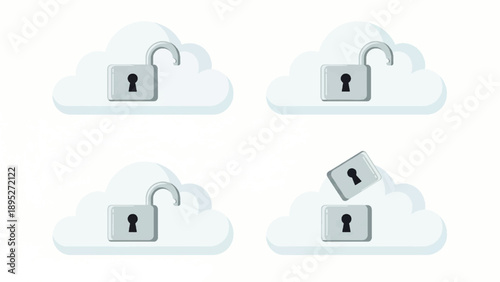 Cloud security unlocked and locked, abstract digital concept of data protection and access
