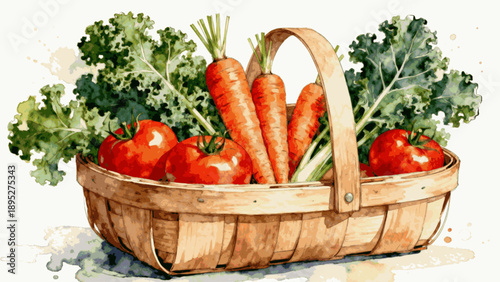 Garden Mix Fresh Veggie Basket isolated watercolor vector illustration svg