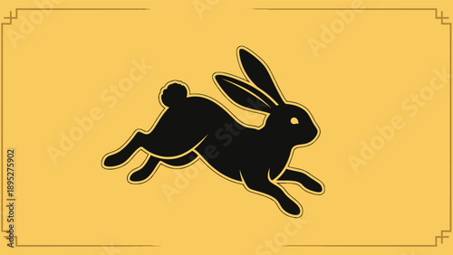 Black Rabbit Silhouette Running Fast Freely.