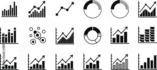 Business analytics chart icon set, bar line pie graphs data statistics finance vector illustration isolated on white background