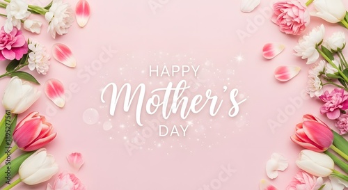 Elegant mother's day floral background for greeting cards banners and social media posts with pink and white flowers