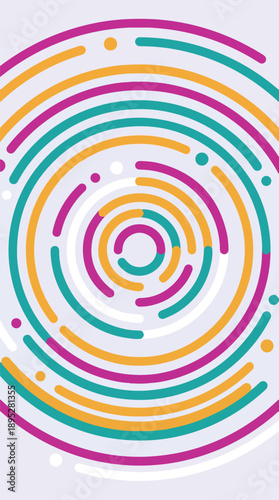 Vibrant abstract pattern of concentric dashed circles and dots