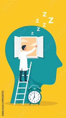 Waking up to mental clarity, man opening window in mind for fresh start